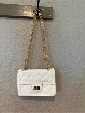 White Quilted Chain-Handle Crossbody Bag
